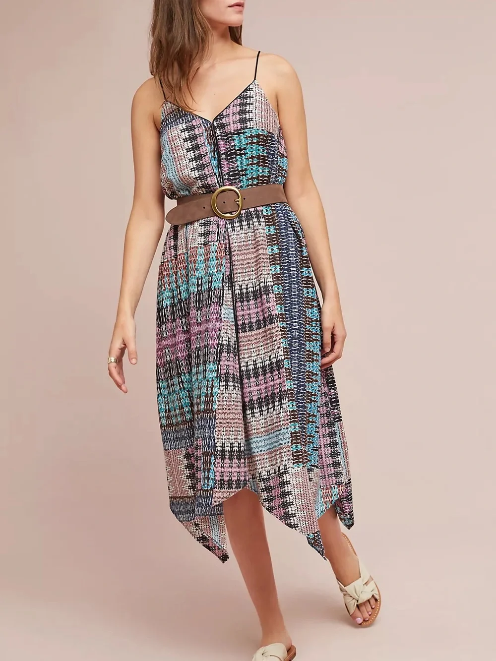 Anthropologie Multicolor Printed Maxi Dress in Pink, Teal, Black